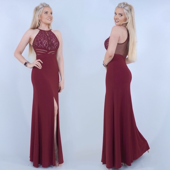 Morgan & Co. Dresses & Skirts - Red Burgundy Fitted Evening Gown with Side Slit